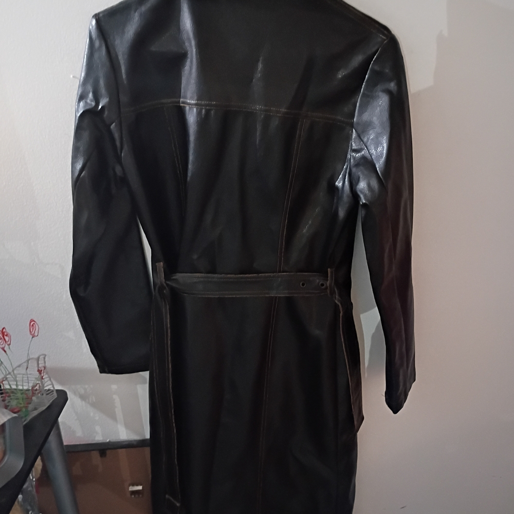 Women's Black Faux Leather Coat - Picture 2 of 3
